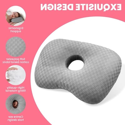 Ergonomisch Oorpiercing Kussen voor Zijslapers, Verstelbaar Katoen en Polyester, Vermindert Oorpijn en Druk, Geschikt voor Gevoelige Oren (Grijs)