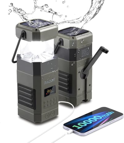 Homesy - Draagbare zwengelradio, campingzaklamp, oplaadbaar, 10.000 mAh, noodgevallen, bluetooth-luidspreker, IPX6, crankdynamo op FM, zaklamp, SOS-alarm voor buiten