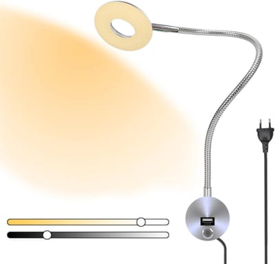 Dimbaar LED Wandlamp met USB-poort en Verstelbare Zwanenhals voor Nachtkastje