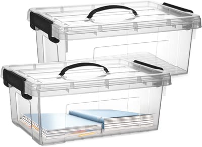 Plasticforte Opslagbox - 2x - met deksel - transparant grijs - 12.5 liter - 40 x 30 x 16 cm - kunststof - opbergdoos - opbergen