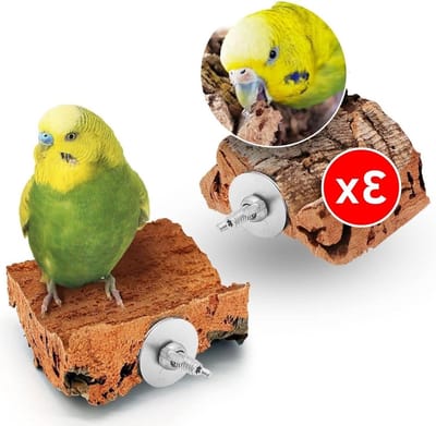 Kurk Picksteen Vogels - Vogel Speelgoed - Snavel Verzorging - Natuurlijk Knabbelmateriaal - 3 stuks - Bruin