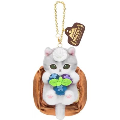 12CM Mofusand Bakkerij Haai Kat Pluche Speelgoed Sleutelhanger Broodje Aardbei Baguette Chefpop Hanger Cartoon Kat Knuffelzak Charms white