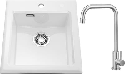 CECIPA Max Spoelbak Met Kraangat 45x50CM - Keramische Spoelbak Keuken - Spoelbakken Keuken Met Koudwaterkraan Keuken - Wasbak Keuken - Wit