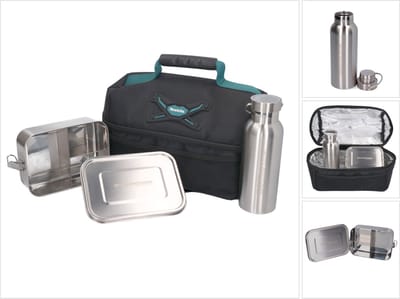 Toolbrothers lunchpakket met Makita geïsoleerde tas + Toolbrothers Fan roestvrijstalen broodtrommel met vakverdeling en roestvrijstalen deksel 1200 ml + roestvrijstalen drinkfles 500 ml