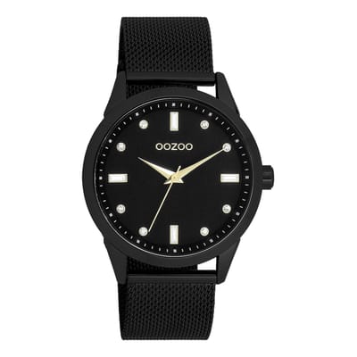 OOZOO Timepieces - Zwarte OOZOO horloge met zwarte metalen mesh armband - C11284