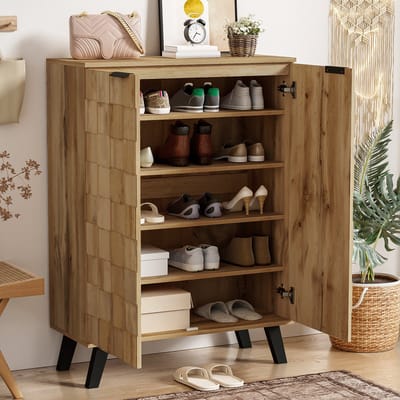 Opbergkast - moderne schoenenkast - met 5 vakken - houtkleur - 80 x 35,5 x 110 cm - verstelbare planken