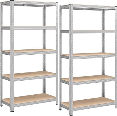 FurnStar - Opbergrek - 5 Planken - 2 Stuk - Monteren zonder schroeven - 875 kg - 180x90x40cm - Grijs