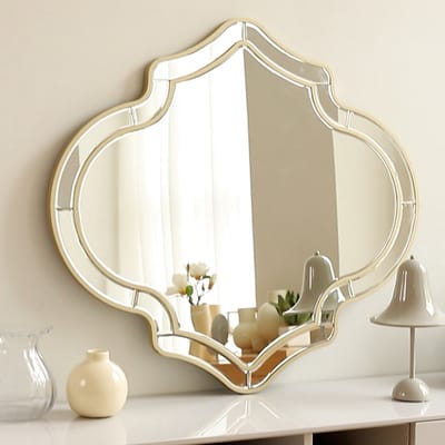 Artloge Wandspiegel Woonkamer - zilveren wanddecoratiespiegel - gouden rand - onregelmatige spiegel - 88 x 80 cm - Landelijke decoratieve spiegel voor woonkamer, eetkamer, badkamer, slaapkamer, gang
