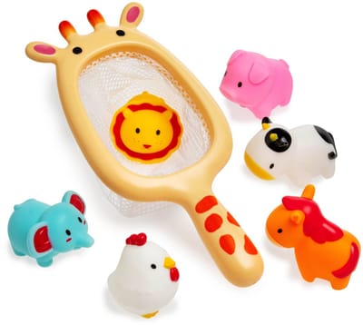 Visnet badspeelgoed giraffe - Schepnet - Waterspeelgoed - Badspeeltjes - Met dieren - Voor kinderen - 7-delig