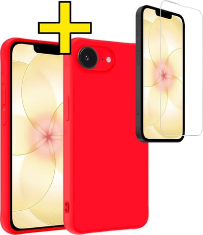 Hoesje - Met Screenprotector - Geschikt voor Apple iPhone 17e - Sterk & Shockproof - Back Cover - Siliconen Case - Telefoon Hoes - Telefoonhoesjes - Rood