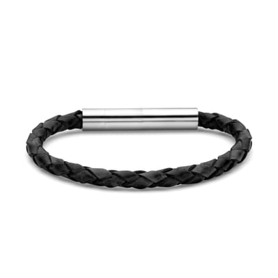 Frank 1967 Junior - 7FJB-0015 - gevlochten lerenarmband jongens - zwart - 15,5 cm
