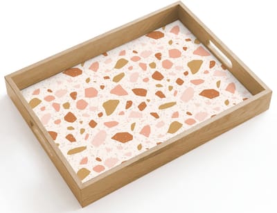 Dienblad hout 40x30 cm - Schootdienblad - Terrazzo - Patroon - Kleurrijk - Zalm - Borrelplank rechthoek - Plateau dienbladen