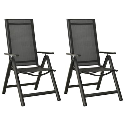 vidaXL - Opklapbare - stoelen, - 2 - stuks, - van - textiel - en - aluminium, - zwart.