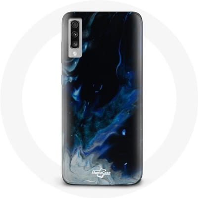 Samsung Galaxy A70 hoesje Veelkleurige rookwolken van blauwgrijs en zwart op een zwarte achtergrond