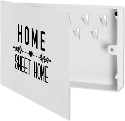Sleutelkast – Wit zijdeglans metaal – “Home” design sleutelboard – 28 cm breed, 19 cm hoog, 4 cm diep