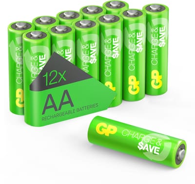 GP Charge&Save, oplaadbare Batterijen AA 1300mAh, NiMH – 12 stuks | Geoptimaliseerde capaciteit voor dagelijks gebruik | AA batterijen oplaadbaar, voorgeladen, lage zelfontlading, duurzaam alternatief voor wegwerpbatterijen