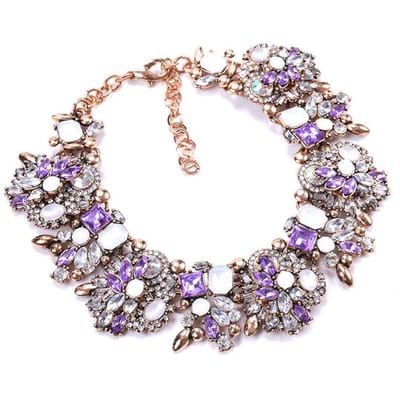 Europese en Amerikaanse korte ketting damesmode-sieraden vol diamanten overdreven bloemenketting kledingaccessoires paars