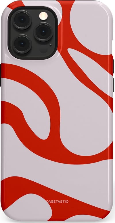 Casetastic hoesje geschikt voor Apple iPhone 12 Pro Max - MagSafe - Dubbellaagse bescherming - Oranje Witte Pebbel Stenen - Fashion Case - Lichtgrijs Rood