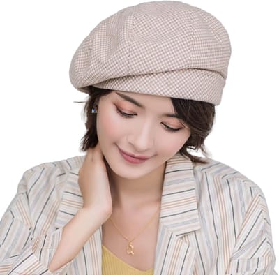 Eenvoudige Vrouwen Baret - Wollen Hoed voor Elegante Dames - Vintage Geruite Achthoekige Pet voor Herfst en Winter - Modieuze Damesaccessoires