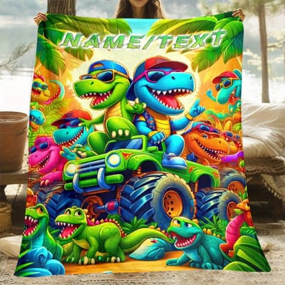 Op Maat Gemaakte Dinosaurussen Fleece Deken Gepersonaliseerde Naam Foto Plaid Zacht Gezellig Pluche Deken Voor Kinderen Jongens Meisjes Bed Bank Cadeau 100x130cm39x51in