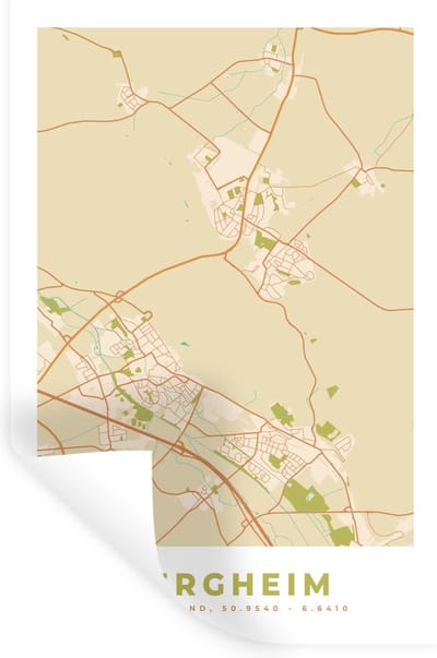 Muurstickers - Sticker Folie - Plattegrond - Kaart - Vintage - Bergheim - Stadskaart - 20x30 cm - Plakfolie - Muurstickers Kinderkamer - Zelfklevend Behang - Zelfklevend behangpapier - Stickerfolie