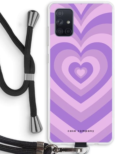 Case Company® - Hoesje met koord geschikt voor Samsung Galaxy A71 hoesje met Koord - Hart Paars - Telefoonhoesje met Zwart Koord - Bescherming aan alle Kanten en Over de Schermrand