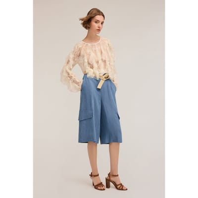 Motivi Lyocell Bermuda Shorts With Cargo Pockets Light Blue Size: 32 | Cargo Pants Outlet | Dames | Blauw