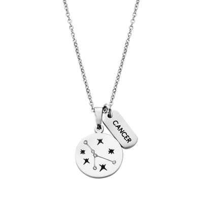 CO88 Collection Zodiac 8CN-26067 Stalen Collier met Hanger - Sterrenbeeld Kreeft - Lengte 42 + 5 cm - Zilverkleurig