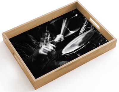 Dienblad hout 40x30 cm - Schootdienblad - Drummer - Zwart - Drumstel - Borrelplank rechthoek - Plateau dienbladen