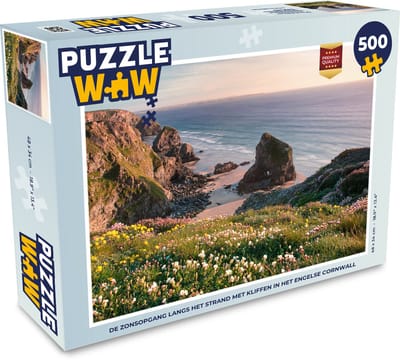 Puzzel De zonsopgang langs het strand met kliffen in het Engelse Cornwall - Legpuzzel - Puzzel 500 stukjes