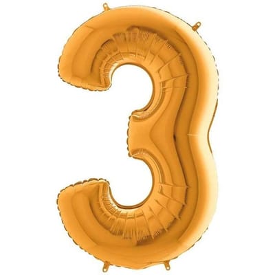 Ballon Foil Chiffre 3, Doré, 66 Cm Grabo