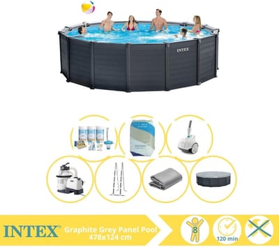Intex Graphite Gray Panel Zwembad - Opzetzwembad - 478x124 cm - Inclusief Onderhoudspakket, Filterzand en #N/A