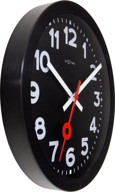 NeXtime Station All Black – Wandklok – 35 cm – Geanodiseerd Aluminium – Zwart – Stil