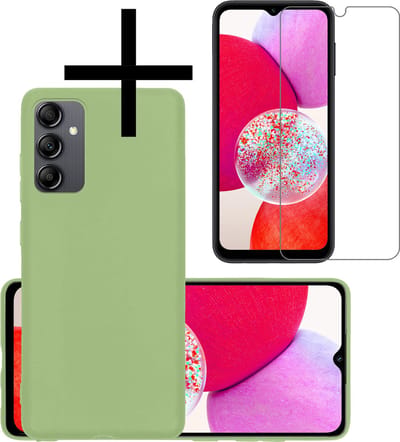 Hoesje - Met Screenprotector - Geschikt voor Samsung Galaxy A14 - Sterk & Shockproof - Back Cover - Siliconen Case - Telefoon Hoes - Groen