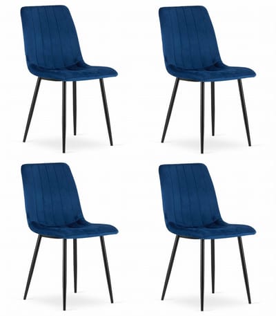Set van 4 Eetkamerstoelen LAVA - Donkerblauw - Zwarte Metalen Poten - Velvet Bekleding - Industriële Stijl, Max. 110 kg, Ergonomisch Design, Comfortabele Zitting