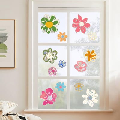 Dailygoods - 2 stuks madeliefjes glasstickers, 3D Suncatcher decoratieve stickers, regenboogprism raamfolie, dubbele decoratieve schokbestendige sticker, 45 x 30 cm