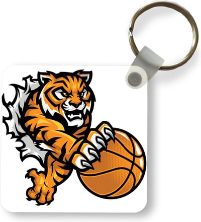 Sleutelhanger - Uitdeelcadeautjes - Een tijger grijpt de basketbal met zijn klauwen in een illustratie - Plastic