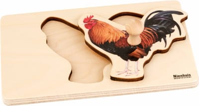 Nienhuis Montessori Kinderpuzzel Haan - Houten speelgoed - Houten puzzel - Educatief speelgoed - Houten dieren speelgoed - 1 stukje - Vanaf 2 jaar