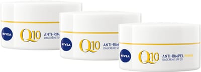 NIVEA Q10 POWER Anti-Rimpel Dagcrème voor Vrouwen - Alle huidtypen - SPF 30 - Crème Met huididentiek Q10 en creatine - Verstevigt en beschermt - 3x50 ml - Voordeelverpakking