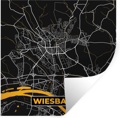 Muurstickers - Sticker Folie - Wiesbaden - Duitsland - Kaart - Goud - Plattegrond - Stadskaart - 100x100 cm - Plakfolie - Muurstickers Kinderkamer - Zelfklevend Behang XXL - Zelfklevend behangpapier - Stickerfolie