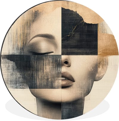 WallCircle - Wandcirkel - Muurcirkel - Goud - Vrouw - Rechthoeken - Aluminium - Dibond - 30x30 cm - Binnen en Buiten