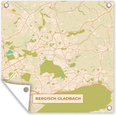 Tuin poster Bergisch Gladbach - Plattegrond - Vintage - Kaart - Stadskaart - 200x200 cm - Tuindoek