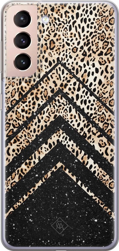 Casimoda® hoesje - Geschikt voor Samsung S21 - Chevron Luipaard - Backcover - Siliconen/TPU - Zwart