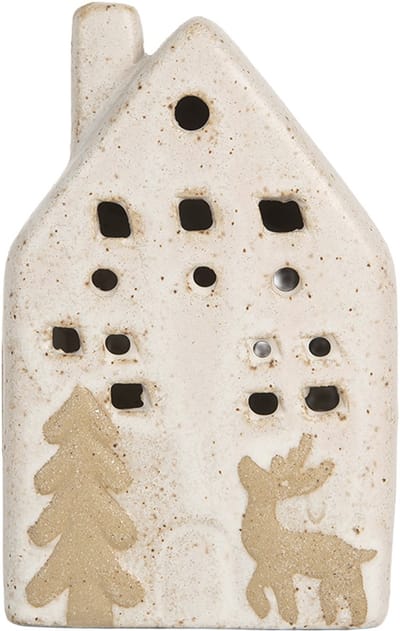 Clayre & Eef Decoratie Huis met LED 6x5x10 cm Beige Keramiek