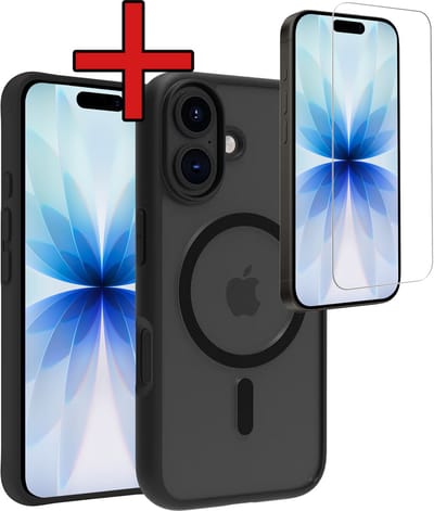 Hoesje - Met Screenprotector - Geschikt voor Apple iPhone 17 - Magsafe Compatible - Sterk & Shockproof - Shock Proof Case - Back Cover - Telefoon Hoes - Telefoonhoes - Zwart