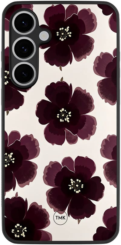 Hoesje geschikt voor Samsung Galaxy S24 FE - Burgundy flowers - Paars - TPU case - Bloemen - Hardcase zwart telefoonhoesje