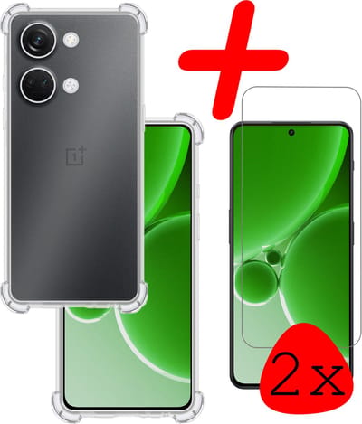 Hoesje Met Screenprotector - 2 Stuks - Geschikt voor OnePlus Nord 3 - Sterk & Shockproof - Siliconen Case - Back Cover - Telefoon Hoes - Shock Proof - Transparant