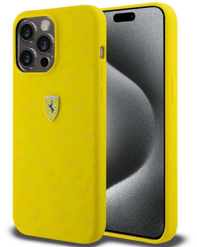 Ferrari Back Cover - Apple iPhone 15 Pro - Geel - Soft-Touch Siliconen - Sportief Design