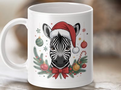 Mok Kerst Zebra Mok, feestelijke mok, dierenmok, vakantie mok, unieke mok, cadeau mok, seizoensgebonden mok, nieuwigheid mok