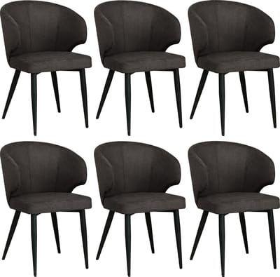 Colenis Sara Eetkamerstoelen Set van 6 – Grijs Linnen – Zwarte Poten